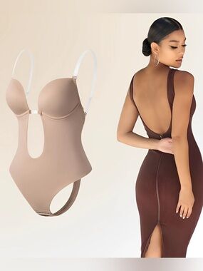 Backless Shapewear Bodysuit Invisible Low Back Seamless Body Shaper NWT (M)